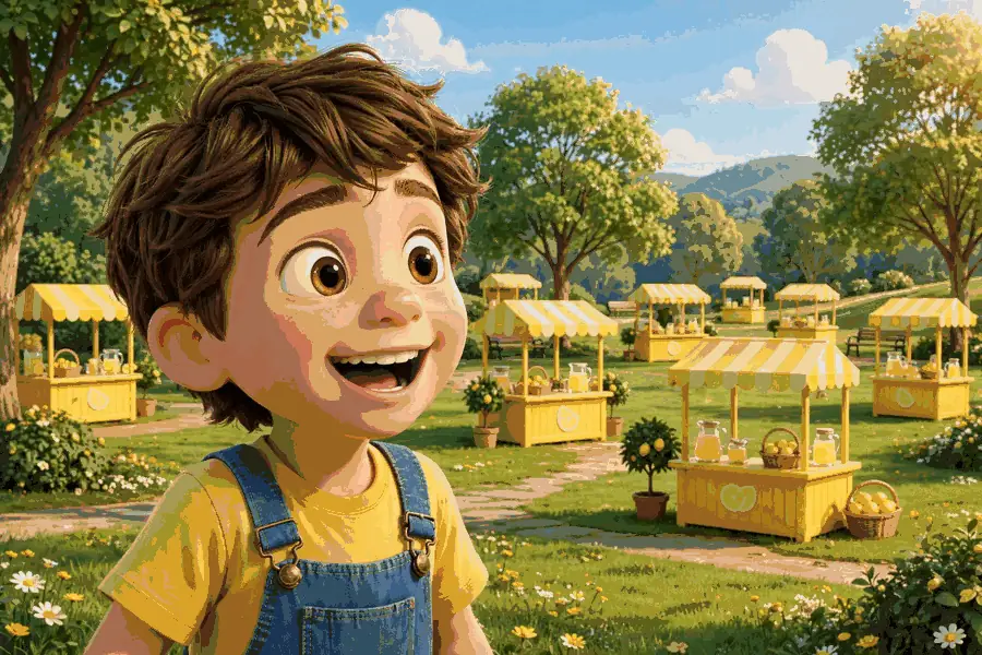 Lemonade stands all over the sunny park